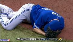 j.a. happ: blue jays pitcher hit in head with line drive, taken out on stretcher [video]
